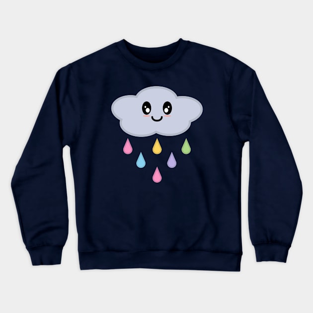 Kawaii Cute Rainbow Raindrop Rain Cloud in Purple Crewneck Sweatshirt by Kelly Gigi